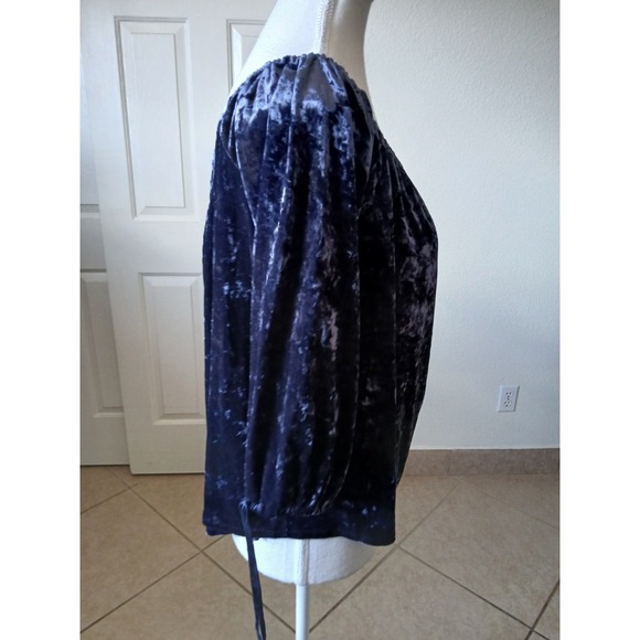 American Eagle Top Off the Shoulders Navy Velvet Ties Womens Size Medium Peasant - Picture 3 of 15